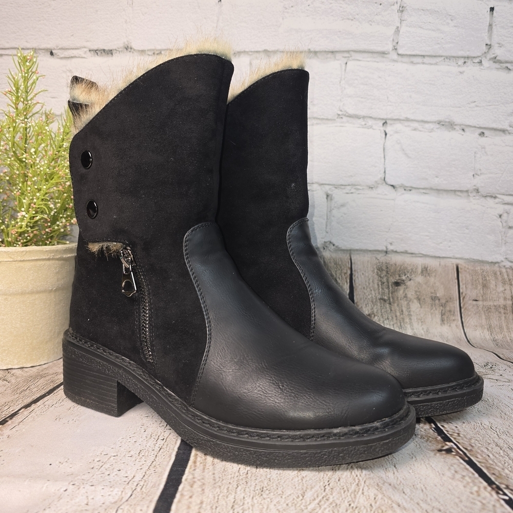 PATRIZIA SAIGE BLACK FAUX LEATHER WITH FAUX FUR LINING WINTER BOOTS WOMENS 38